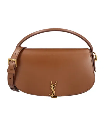 Saint Laurent Logo Shoulder Bag In Brown