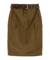 Saint Laurent Khaki Cotton Blend Skirt In Khaki