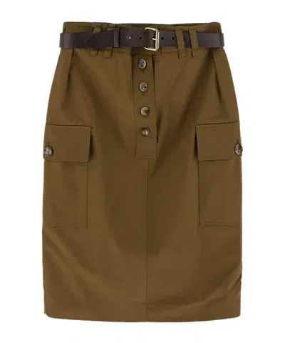 Saint Laurent Khaki Cotton Blend Skirt