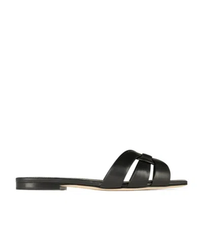 Saint Laurent Logo Slippers In Black
