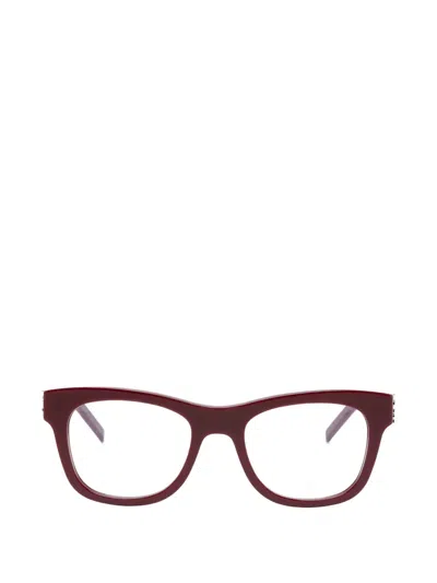 Saint Laurent Logo Square-frame Glasses In Red