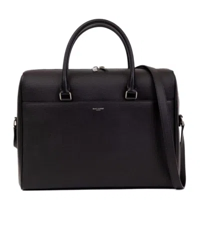 Saint Laurent Logo Stamp Briefcase In Black