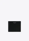 Saint Laurent Logo Stamp Calf Leather Wallet In Black