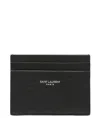 Saint Laurent Logo Pebbled Leather Card Holder In Black
