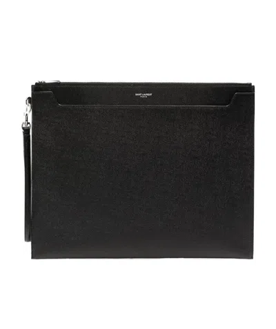 Saint Laurent Logo Stamp Clutch In Black