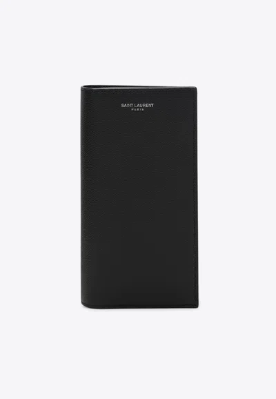 Saint Laurent Logo Stamp Leather Continental Wallet In Black
