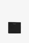 Saint Laurent Logo Stamp Calf Leather Wallet In Black