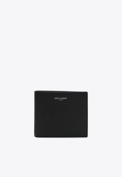 Saint Laurent Logo Stamp Leather East/west Wallet In Black