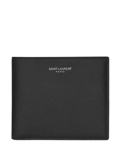 Saint Laurent Logo-stamp Leather Wallet In Brown