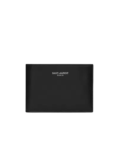 Saint Laurent Logo-stamp Leather Wallet In Black