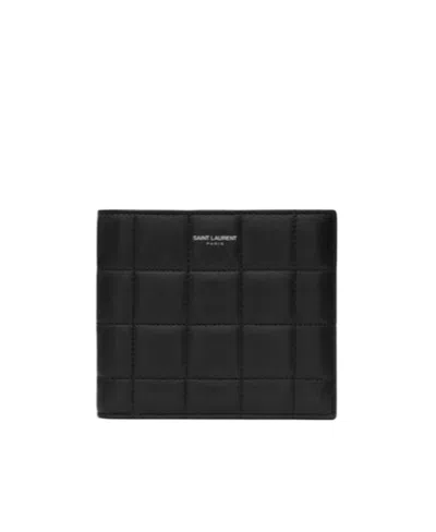 Saint Laurent Logo-stamp Quilted Leather Wallet In Black