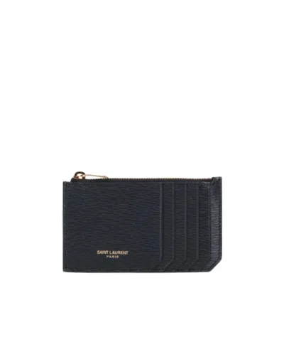 Saint Laurent Logo-stamp Textured Wallet In Black