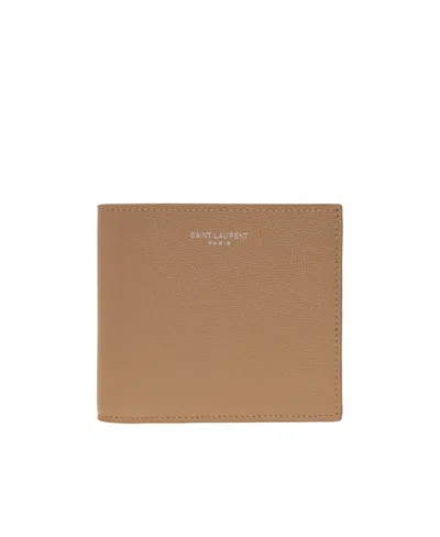 Saint Laurent Logo-stamp Wallet In Brown