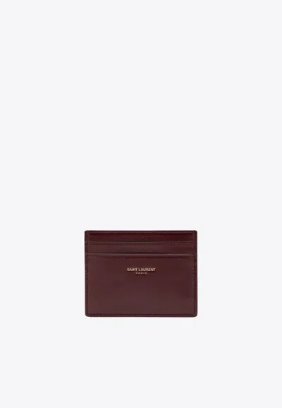 Saint Laurent Logo Stamped Leather Cardholder In Red
