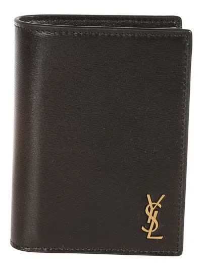 Saint Laurent Logo Stand-up Folded Wallet In Brown