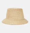 Saint Laurent Logo-plaque Straw Bucket Hat In Neutrals