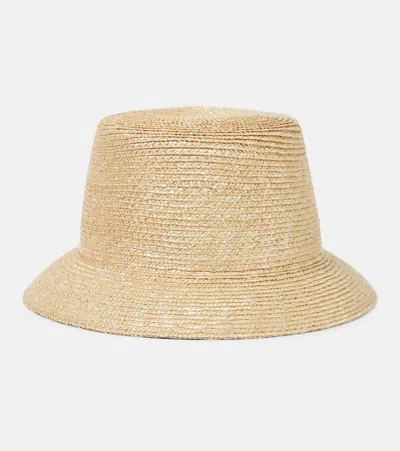 Saint Laurent Logo Straw Bucket Hat In Neutrals