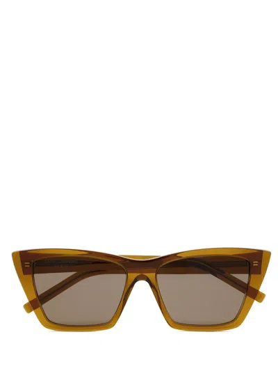 Saint Laurent Logo Sunglass In Brown