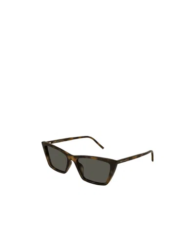 Saint Laurent Sl 737ica Thin-003 Havana-havana-grey In Black