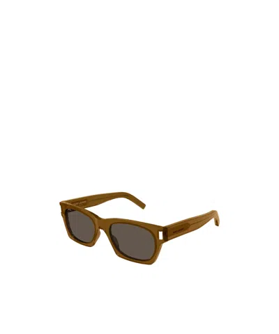 Saint Laurent Logo Sunglasses In Brown