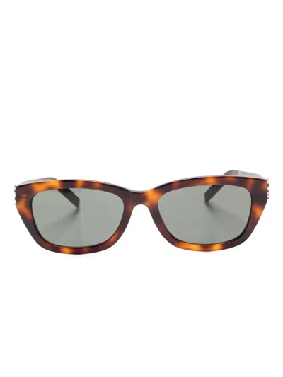 Saint Laurent Logo Sunglasses In Brown