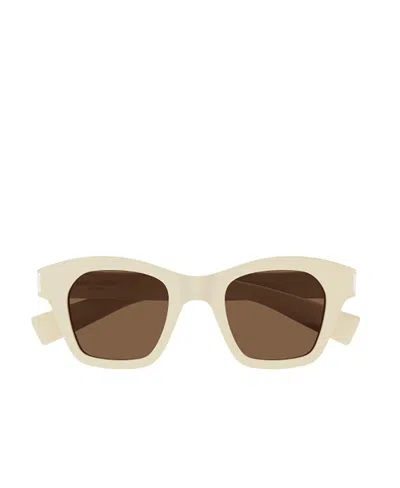 Saint Laurent Logo Sunglasses In Brown