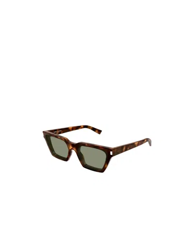 Saint Laurent Logo Sunglasses In Brown