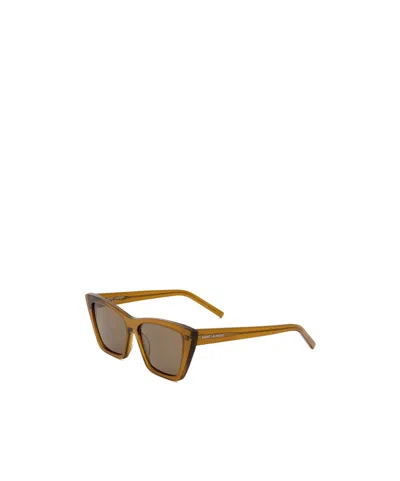 Saint Laurent Logo Sunglasses In Brown