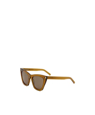 Saint Laurent Logo Sunglasses In Brown