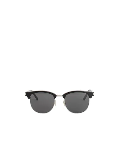 Saint Laurent Logo Sunglasses In Gray