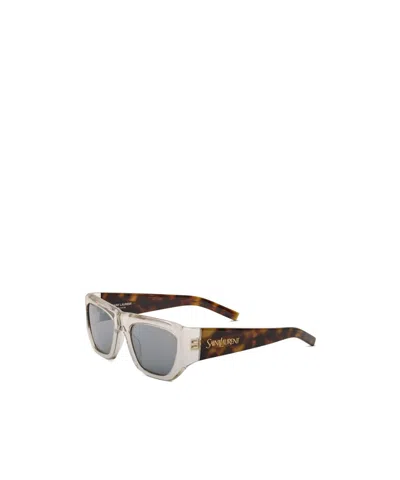 Saint Laurent Logo Sunglasses In Beige