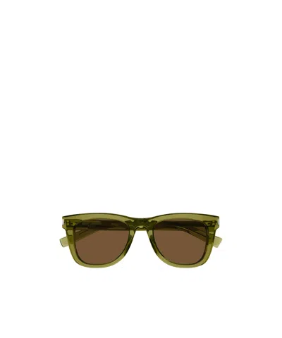 Saint Laurent Logo Sunglasses In Green