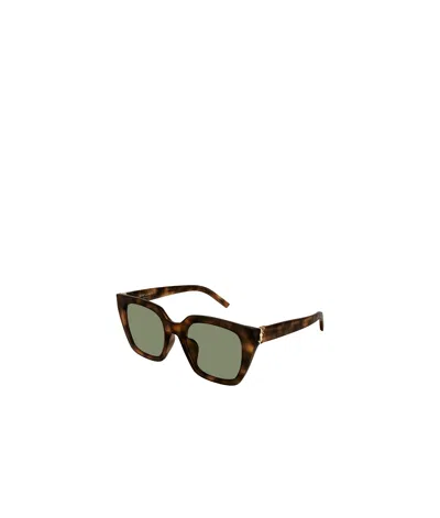 Saint Laurent Logo Sunglasses In Green