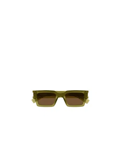 Saint Laurent Logo Sunglasses In Green