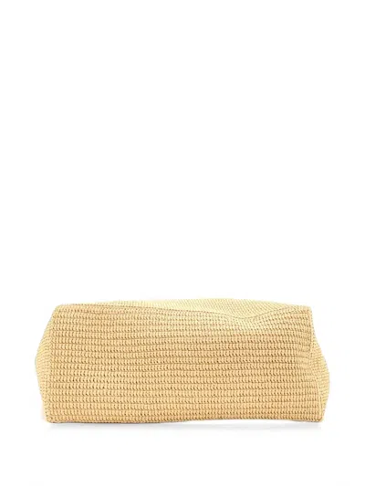 Pre-owned Saint Laurent Logo Supple Embroidered Raffia Tote Bag In Neutrals