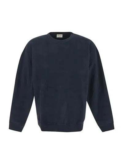 Saint Laurent Cotton Jersey Sweatshirt In Blue