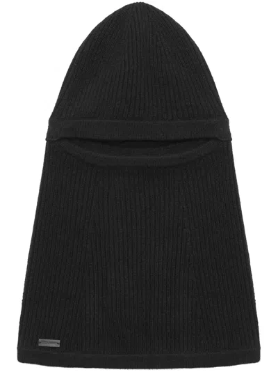 Saint Laurent Logo-plaque Knitted Balaclava In Black