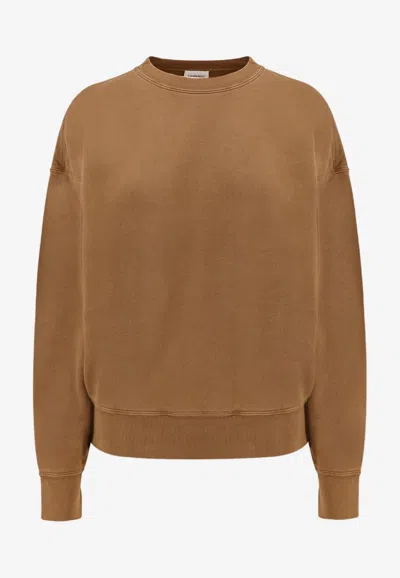 Saint Laurent Logo Tag Crewneck Sweatshirt In Brown