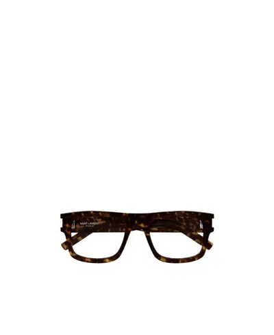 Saint Laurent Logo Tortoiseshell-detail Glasses In Black