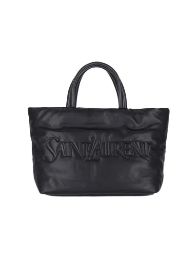 Saint Laurent Logo-debossed Padded Leather Tote Bag In Black