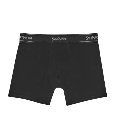 Saint Laurent Logo-waistband Fine-ribbed Boxers In Black