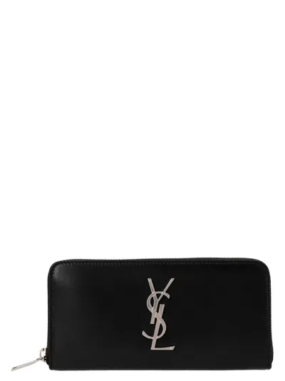 Saint Laurent Rectangular Logo Wallet Smooth Finish In Black
