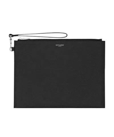 Saint Laurent Logo Zipped Clutch In Black