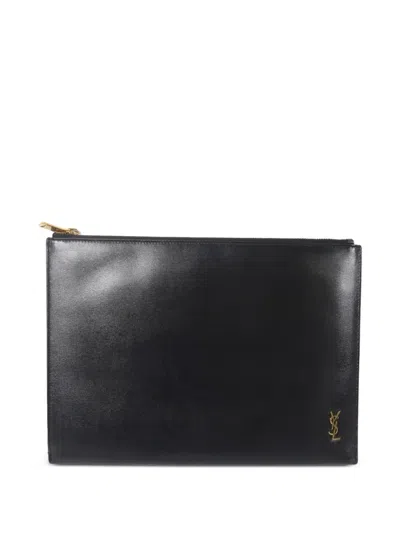 Pre-owned Saint Laurent Logo-appliqué Clutch Bag In Black