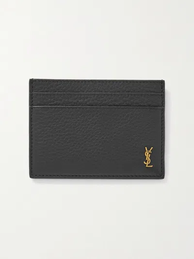 Saint Laurent Tiny Cassandre Credit Card Case In Shiny Leather In Black