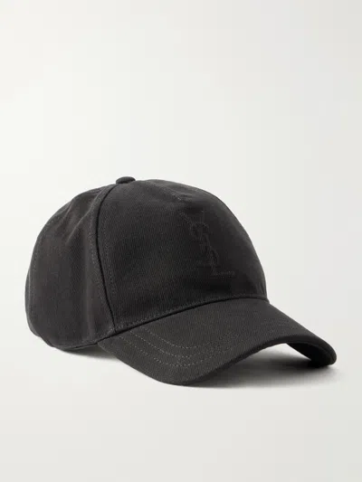 Saint Laurent Logo-debossed Cotton-twill Baseball Cap In Black