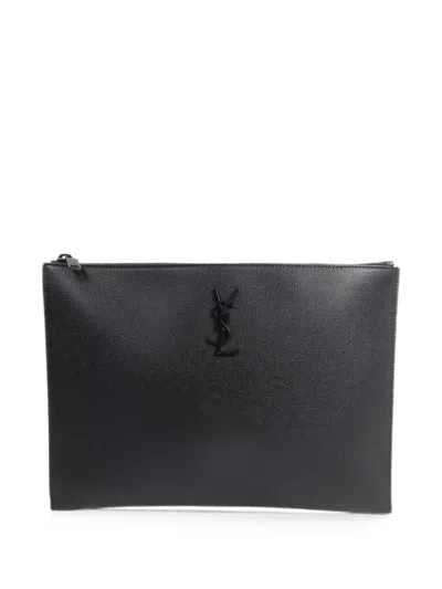 Pre-owned Saint Laurent Logo-detail Clutch Bag In Black