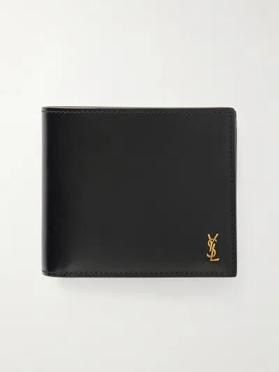 Saint Laurent Logo-embellished Leather Bifold Wallet With Money Clip In Black
