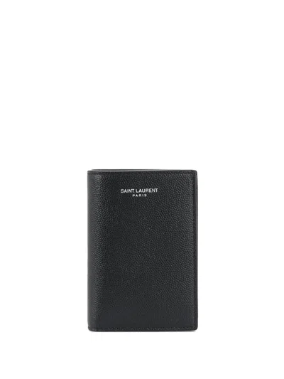 Saint Laurent Logo-embossed Calf Leather Credit Card Wallet In Black