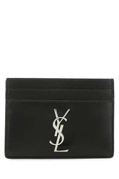 Saint Laurent Logo-embossed Calfskin Card Case In Black